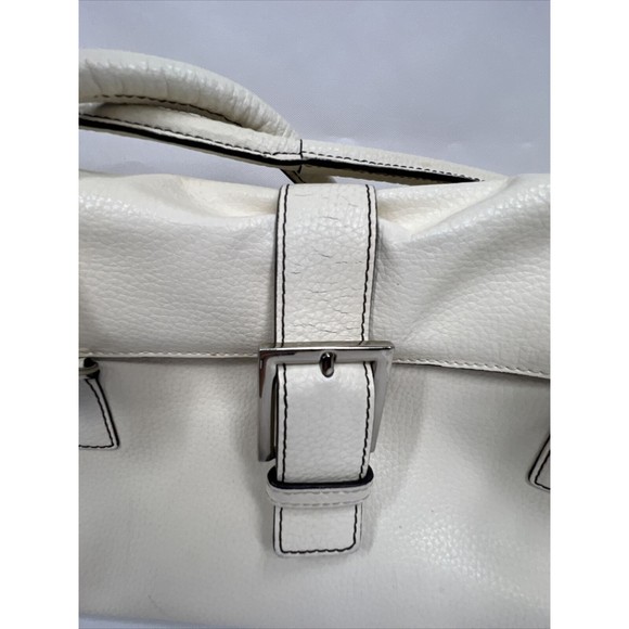 BCBG Cream Beige Purse Shoulder Bag Buckle Accent 3 Compartment Leather - Picture 4 of 16
